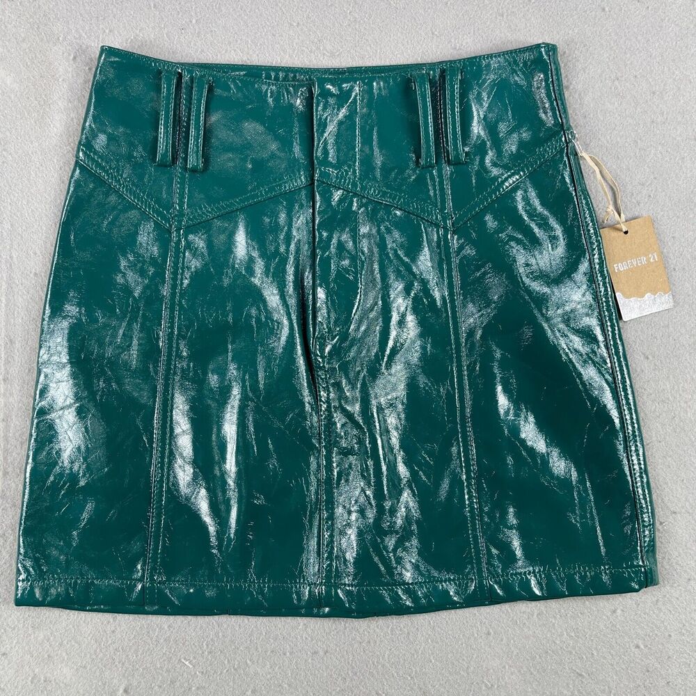 Forever 21 Straight & Pencil Skirt Women's Small Dark Green Leather Zip Front